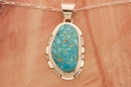 Genuine Turquoise Mountain Mine Stone Sterling Silver Pendant